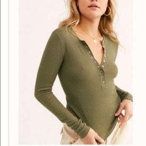 NWT Free People One of the Girls Henley in Army Bloom (Green)
